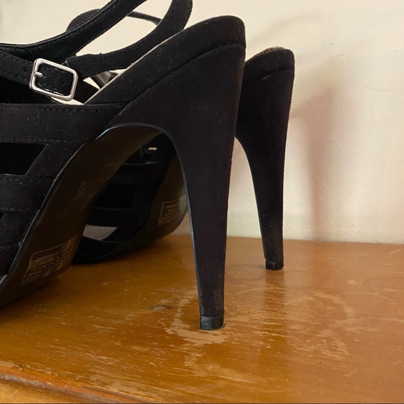 Suede Look Black Slingback Heels - Picture 4 of 4